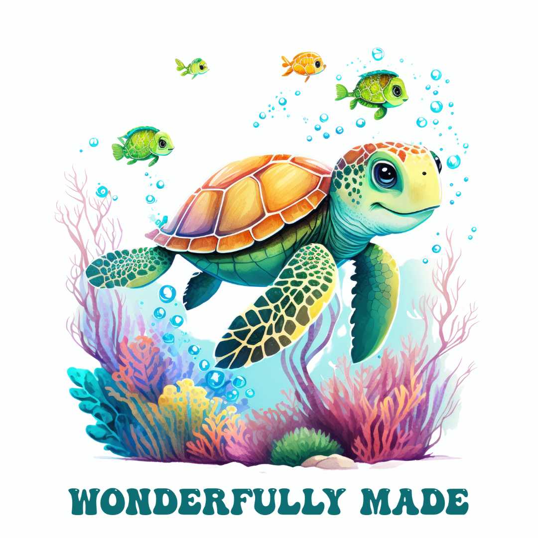 Psalm 139,14 - wonderfully made - Turtle | Bügelbild