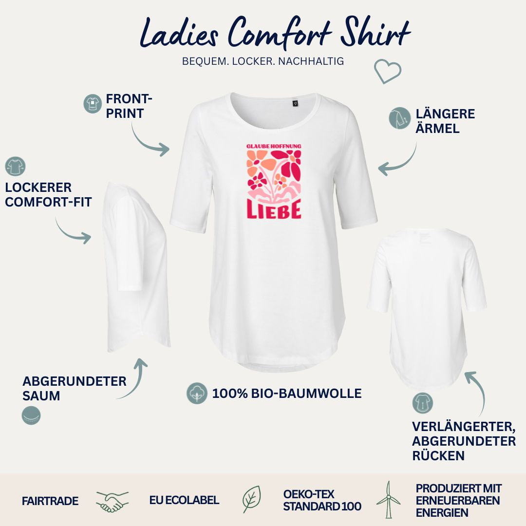 1.Korinther 13,13 - Glaube Hoffnung Liebe - Retro Flowers | Ladies Comfort Shirt