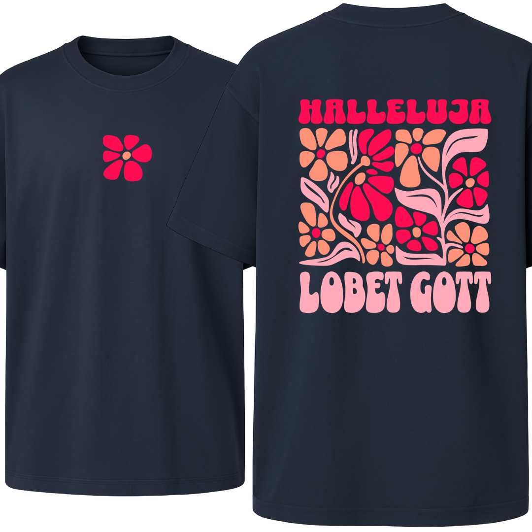 Ps 150,1 - Version 3 - Oversize-Shirt - Retro Flowers - doppelseitiger Druck