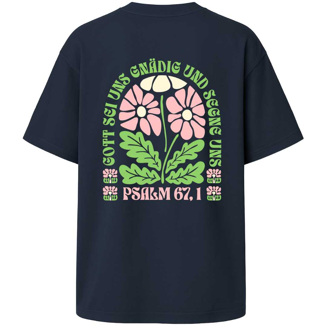 Ps 67,1 - Oversize-Shirt - Retro Flowers - Backprint