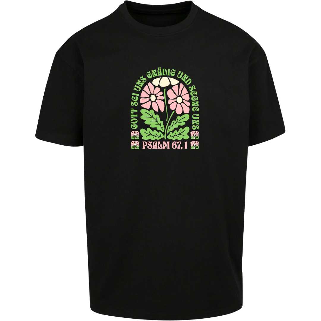 Ps 67,1 - Oversize-Shirt - Retro Flowers - Frontprint