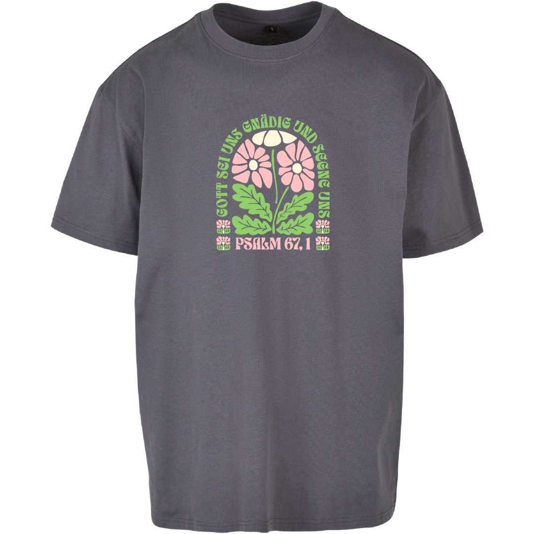 Ps 67,1 - Oversize-Shirt - Retro Flowers - Frontprint