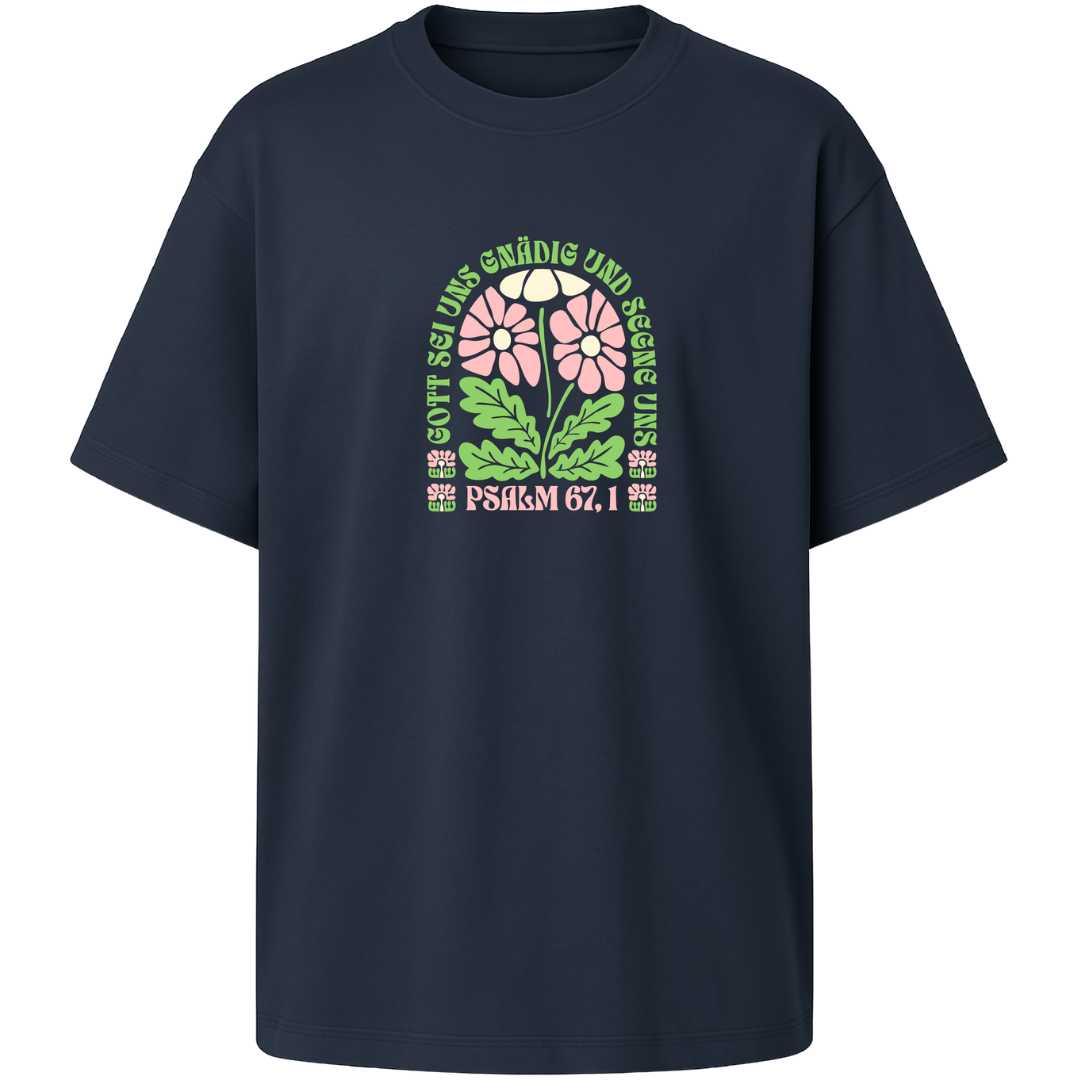 Ps 67,1 - Oversize-Shirt - Retro Flowers - Frontprint