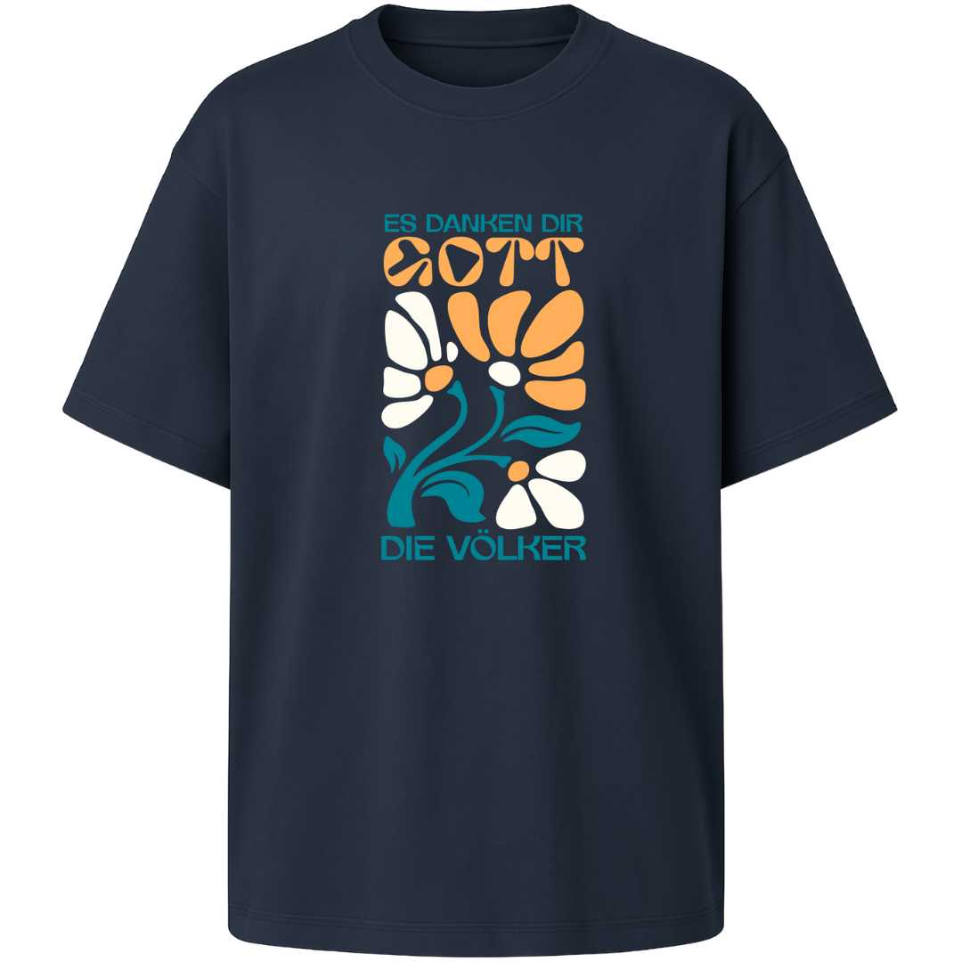 Ps 67,4 - Oversize-Shirt - Retro Flowers - Frontprint