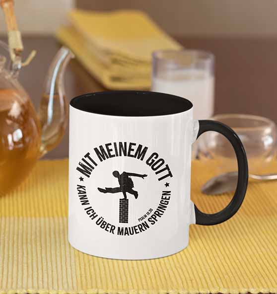 Ps 18,30 - Über Mauern springen - Tasse zweifarbig