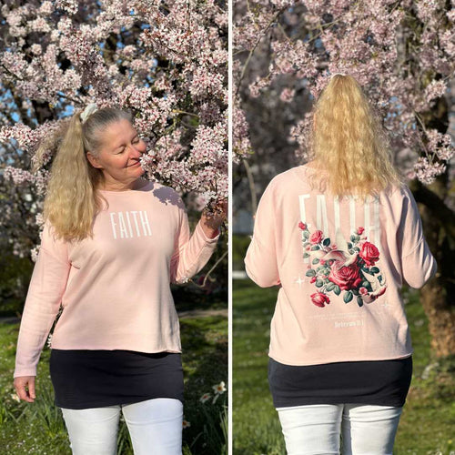 Hebr 11,1 - FAITH - Oversize-Damen-Sweatshirt - doppelseitiger Druck