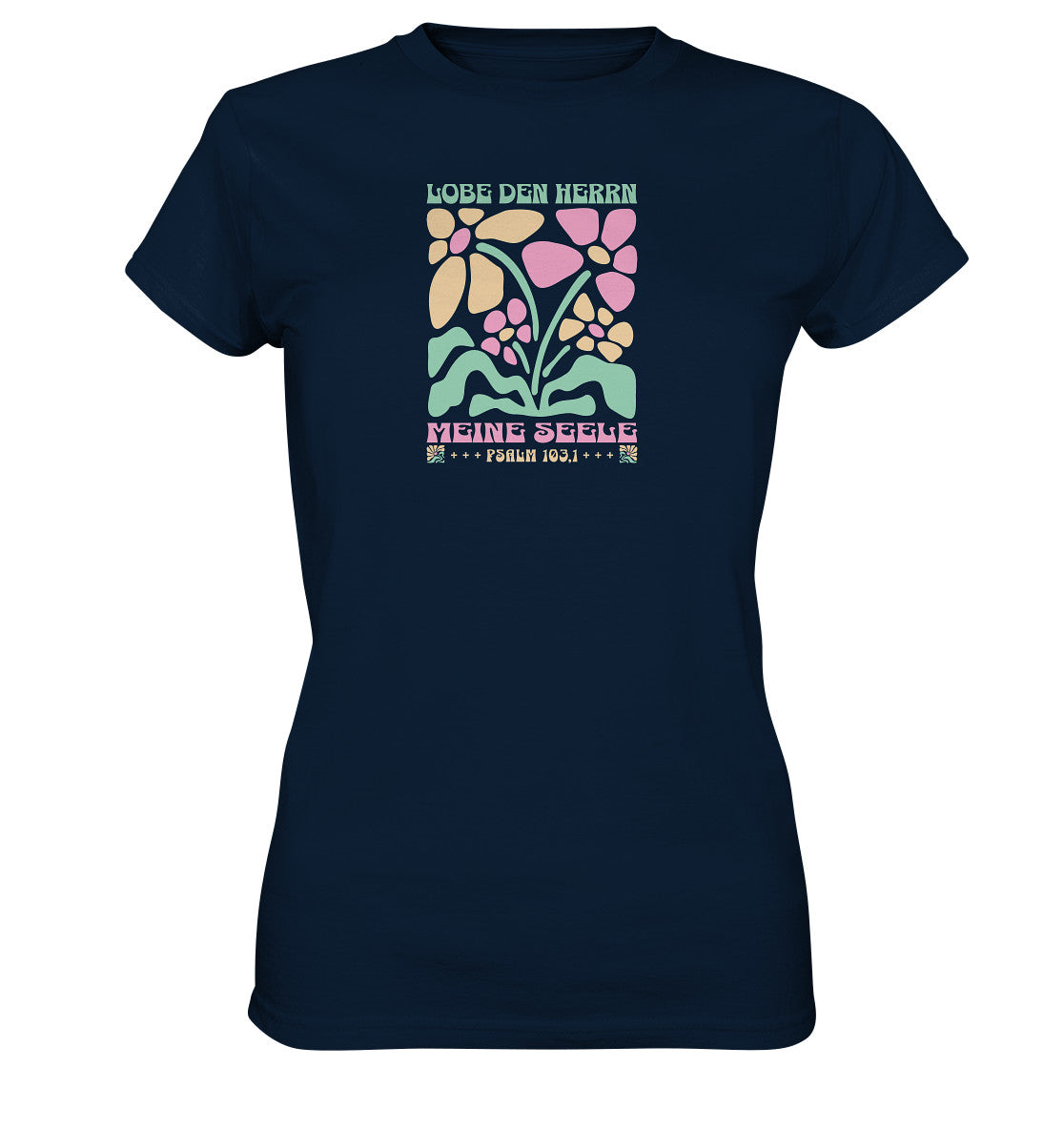 Ps 103,1 - Version 1 - Retro Flowers - Brustprint - Ladies Premium Shirt