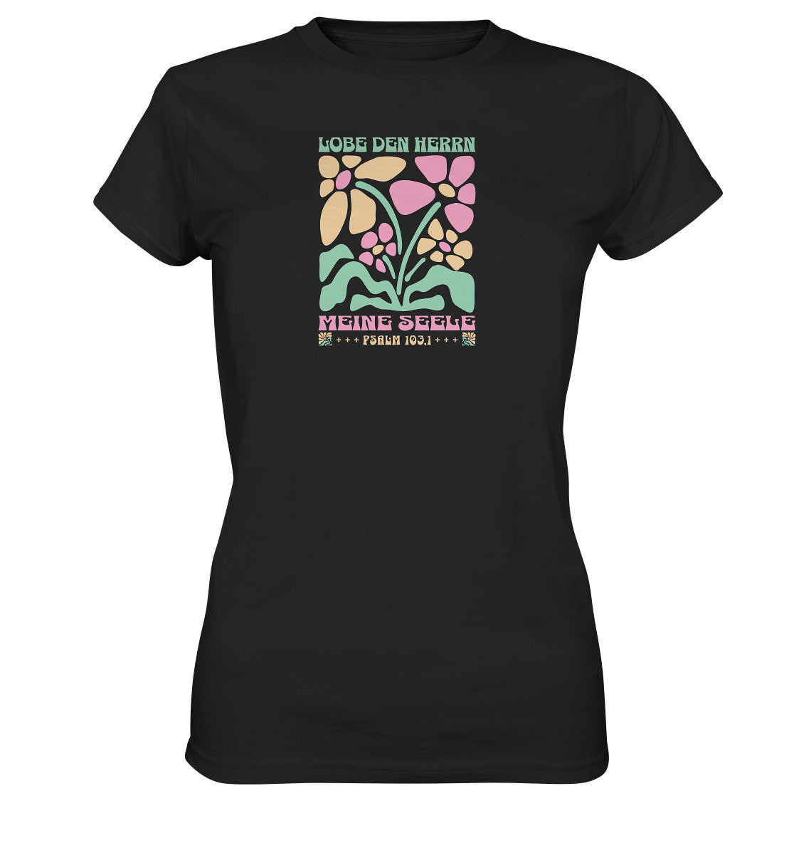 Ps 103,1 - Version 1 - Retro Flowers - Brustprint - Ladies Premium Shirt