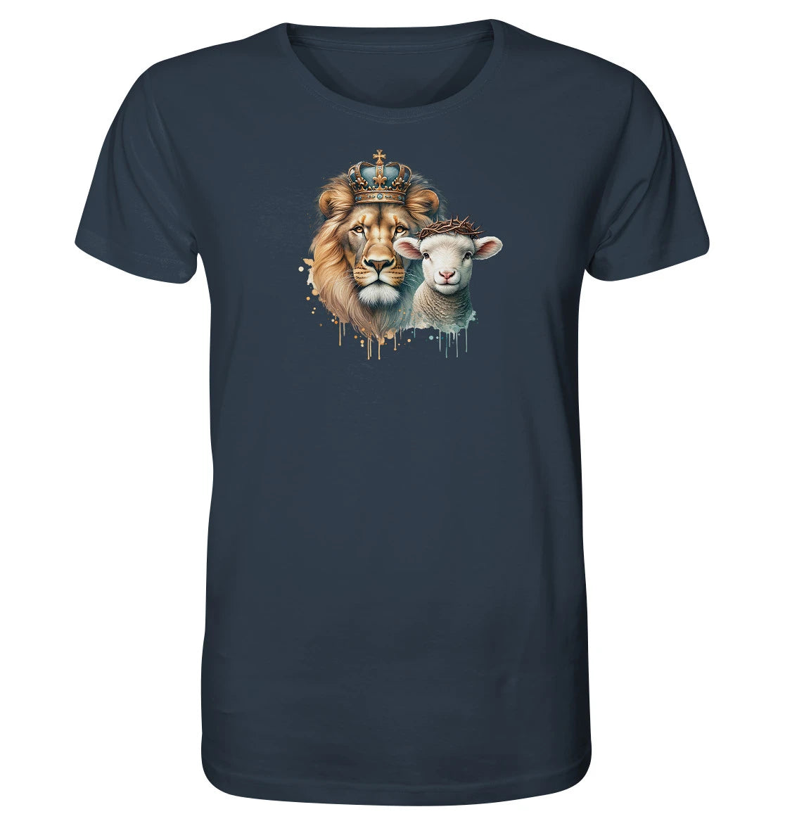 1.Petr 1,19 / Offb 5,5 - Löwe &amp; Lamm - Brustprint - Organic Shirt