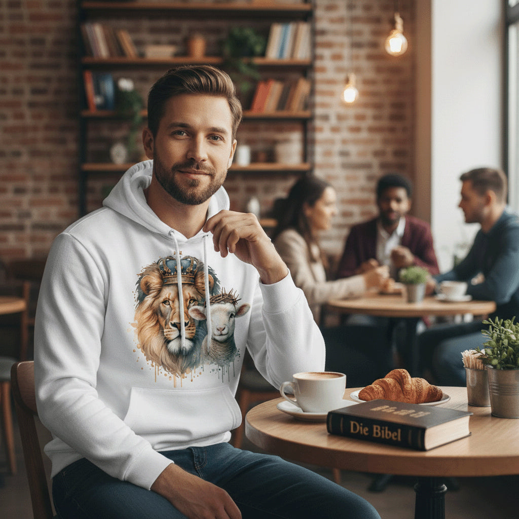 1.Petr 1,19 / Offb 5,5 - Löwe &amp; Lamm - FP - Bio-Superflausch-Hoodie