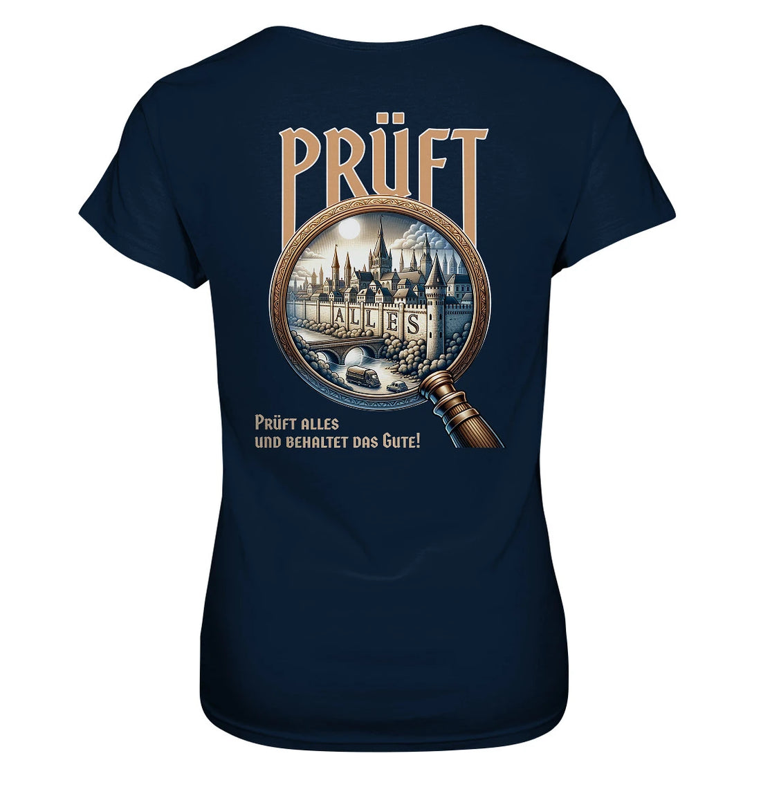 1. Thess 5,21 - Prüft alles - Rückenprint - Ladies Premium Shirt