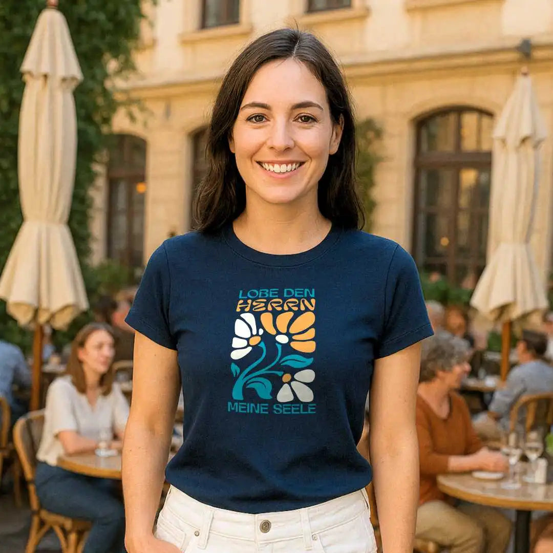 Ps 103,1 - Version 4 - Retro Flowers - Brustprint - Ladies Premium Shirt