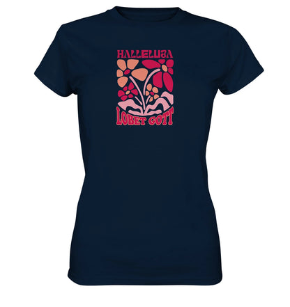 Ps 150,1 - Version 1 - Retro Flowers - Brustprint - Ladies Premium Shirt