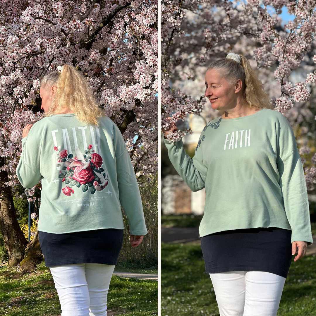 Hebr 11,1 - FAITH - Oversize-Damen-Sweatshirt - doppelseitiger Druck
