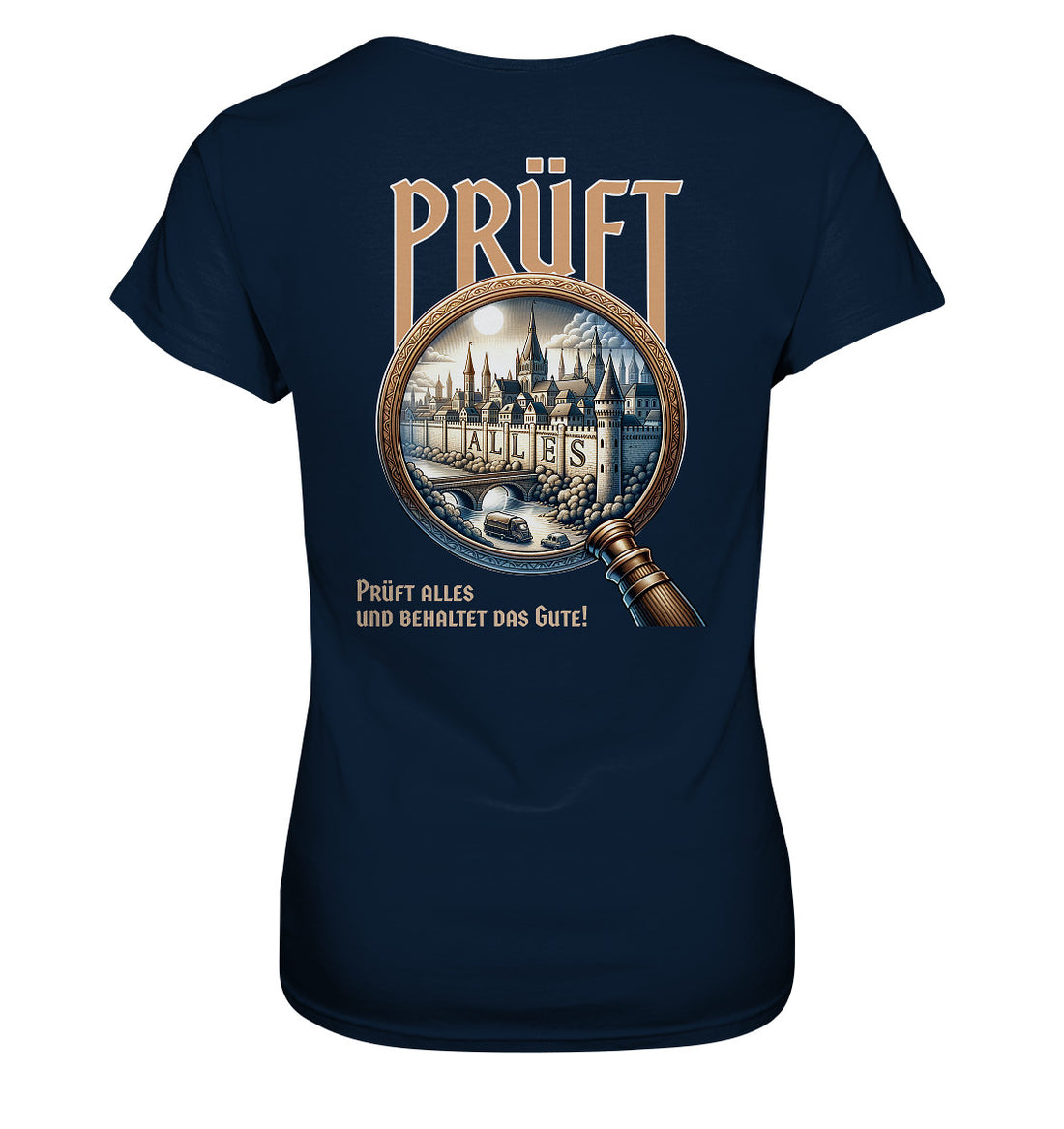 1. Thess 5,21 - Prüft alles - Rückenprint - Ladies Premium Shirt