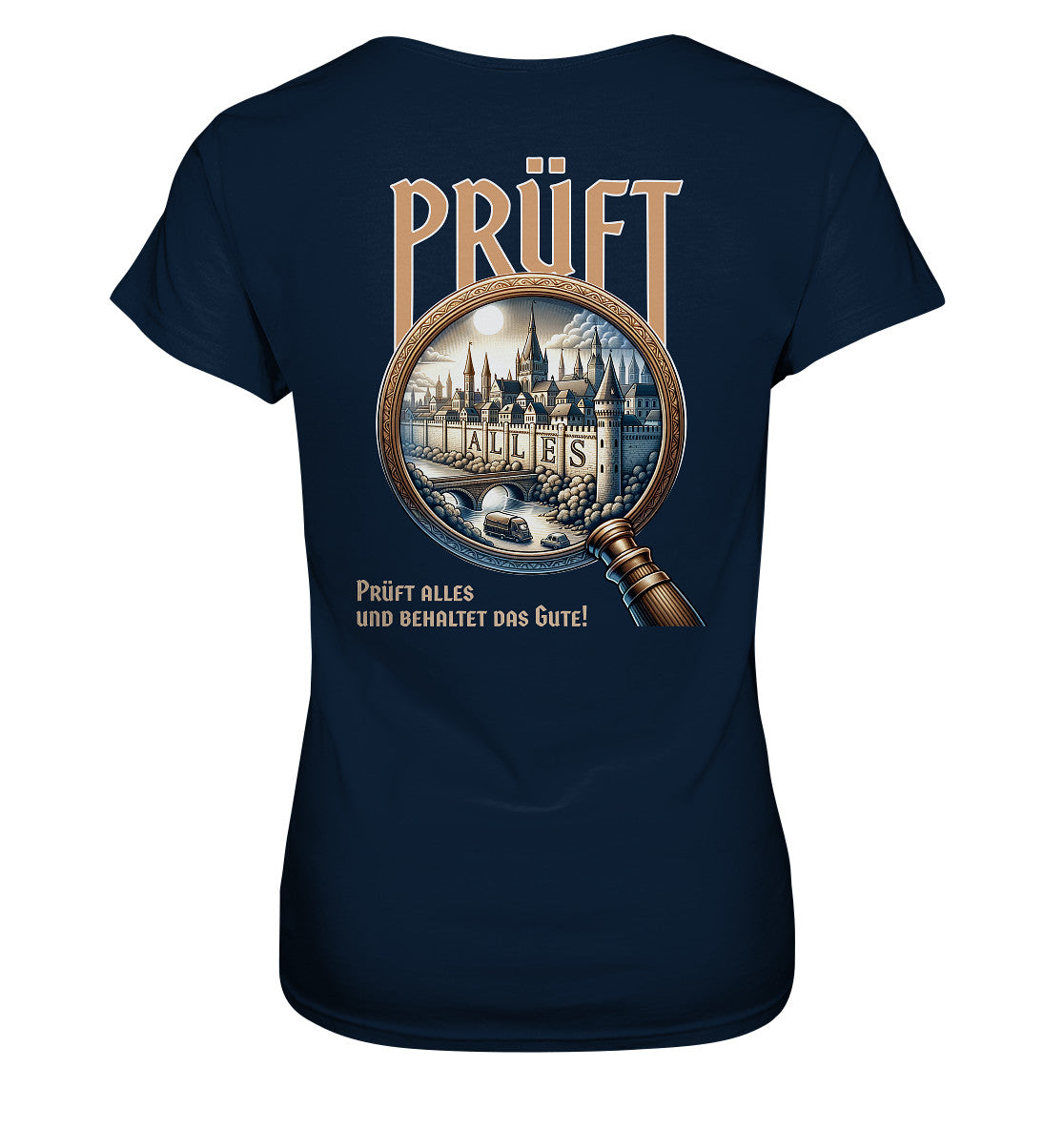 1. Thess 5,21 - Prüft alles - Rückenprint - Ladies Premium Shirt