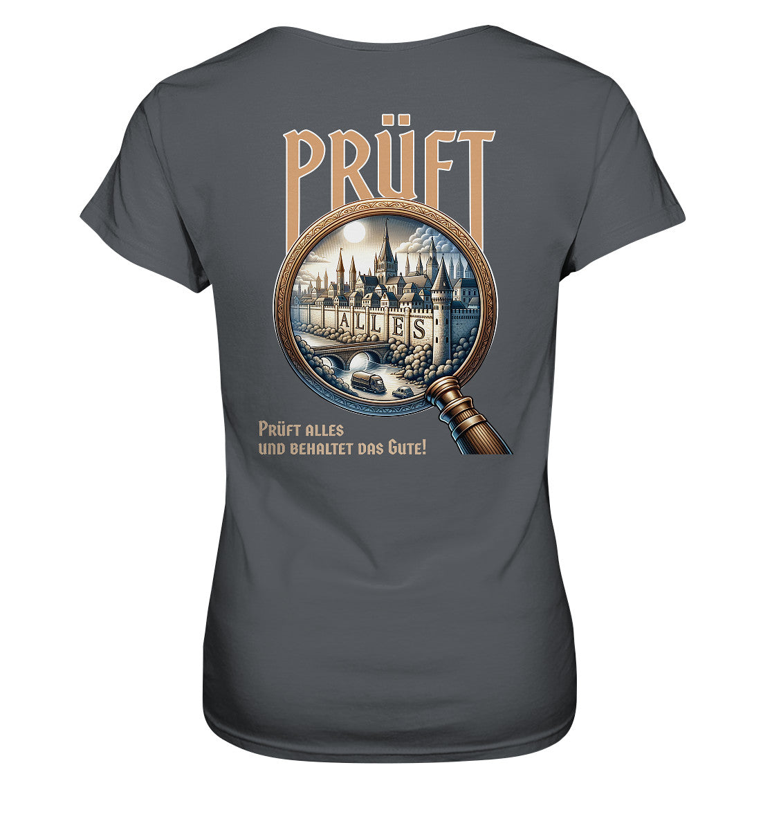 1. Thess 5,21 - Prüft alles - Rückenprint - Ladies Premium Shirt