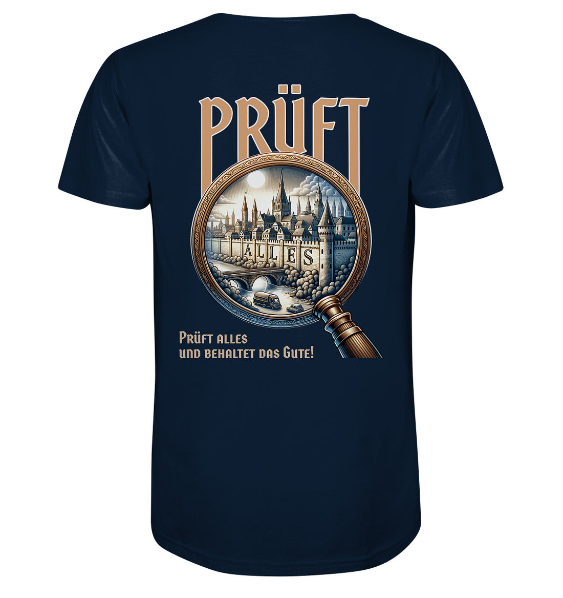 1. Thess 5,21 - Prüft alles - Rückenprint - Organic Shirt