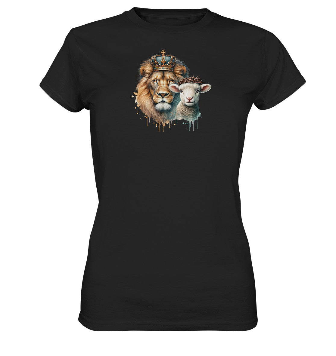 1.Petr 1,19 / Offb 5,5 - Löwe &amp; Lamm - Brustprint - Ladies Premium Shirt