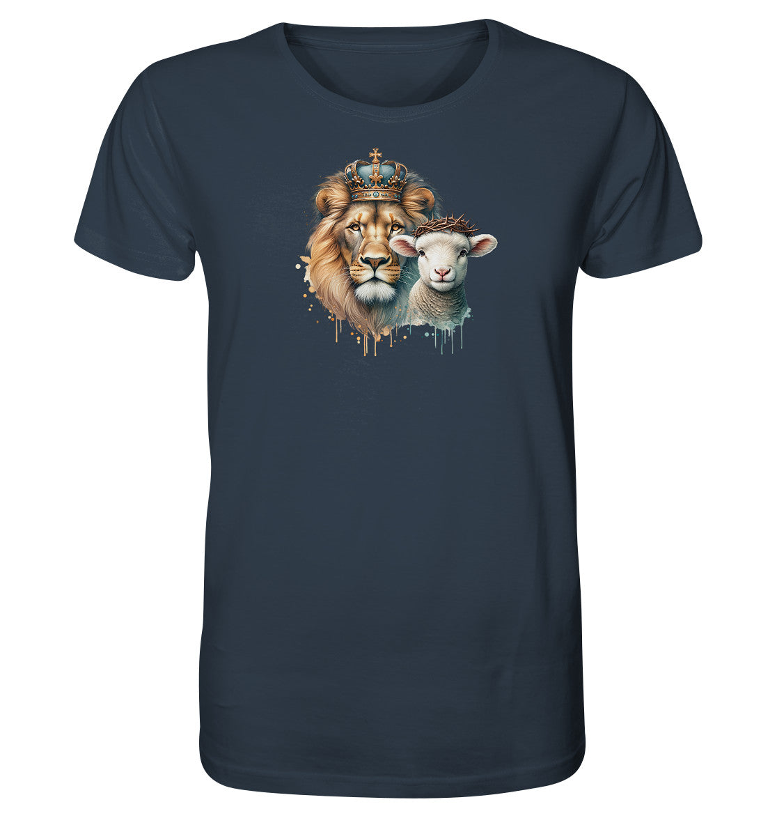 1.Petr 1,19 / Offb 5,5 - Löwe &amp; Lamm - Brustprint - Organic Shirt