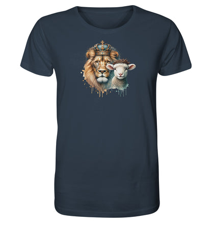 1.Petr 1,19 / Offb 5,5 - Löwe &amp; Lamm - Brustprint - Organic Shirt