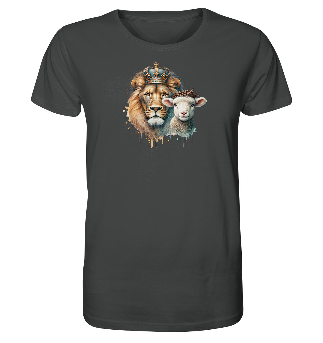 1.Petr 1,19 / Offb 5,5 - Löwe &amp; Lamm - Brustprint - Organic Shirt